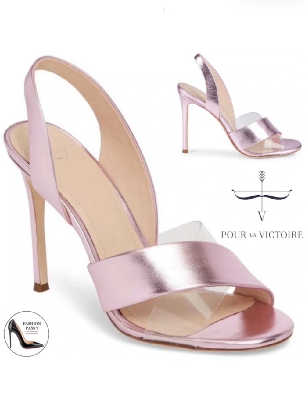 Pour La Victoire Elly Pink Leather Slingback Stiletto Heel Pump Dress Sandal 7.5